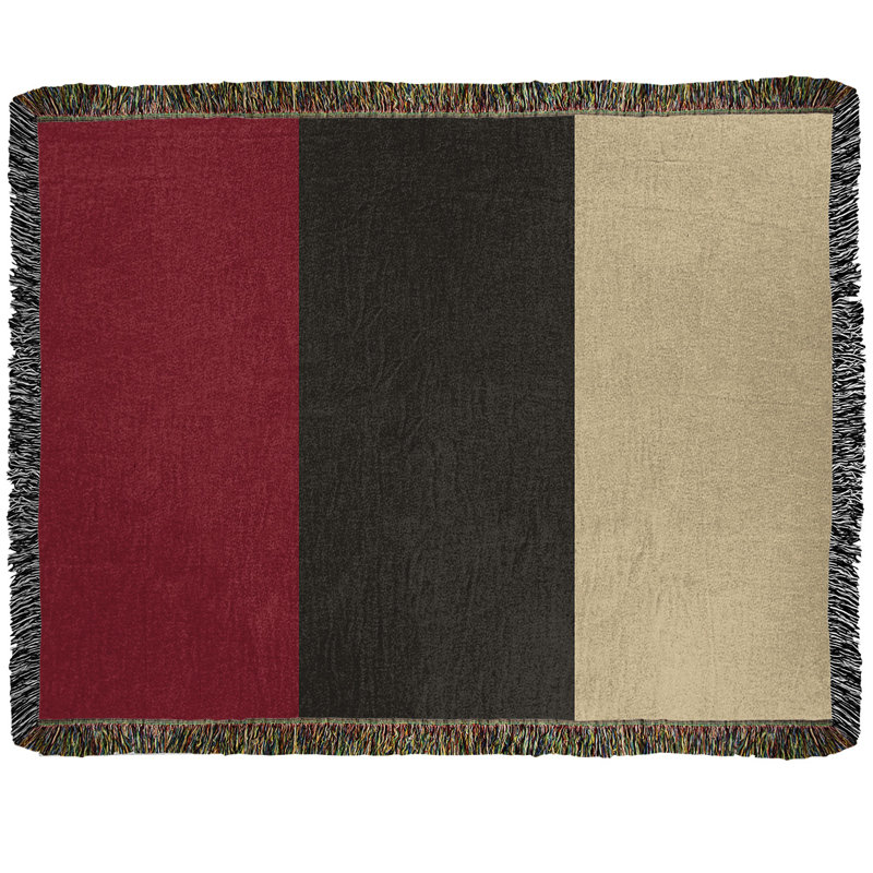 Hand Woven Throw Blanket, 50" x 60", Brick Red/Black/Desert Sand, Cotton