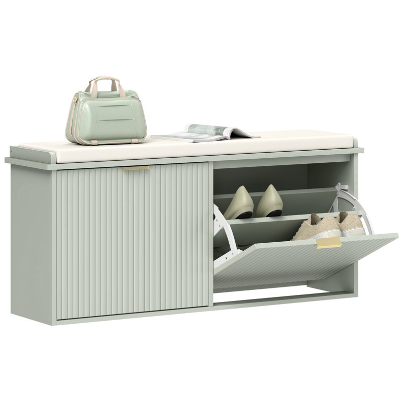 HOMCOM Shoe Bench, Padded Seat Cushion, Flip-Drawer, 104x26x47.5cm, Green