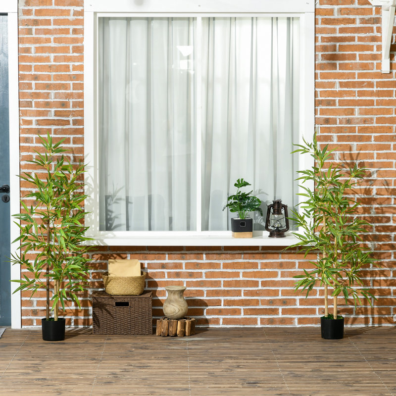 Faux Bamboo Tree in Cement Pot, 47" H x 5.9" W x 5.9" D