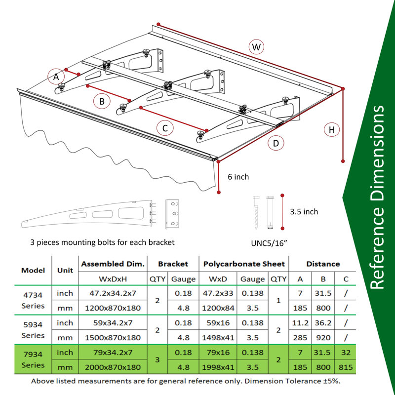 Auvent de porte en polycarbonate et aluminium de 34 po pour mur de béton en maçonnerie (doublon retiré de la liste conceptuelle)