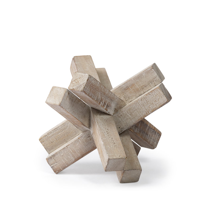 Haruto Brown Solid Wood Abstract Geometric Tabletop Sculpture, 5.7" H x 7.1" W x 7.1" D
