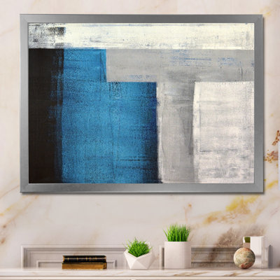 Teal Meets Gray Abstract Art - Picture Frame Print on Canvas