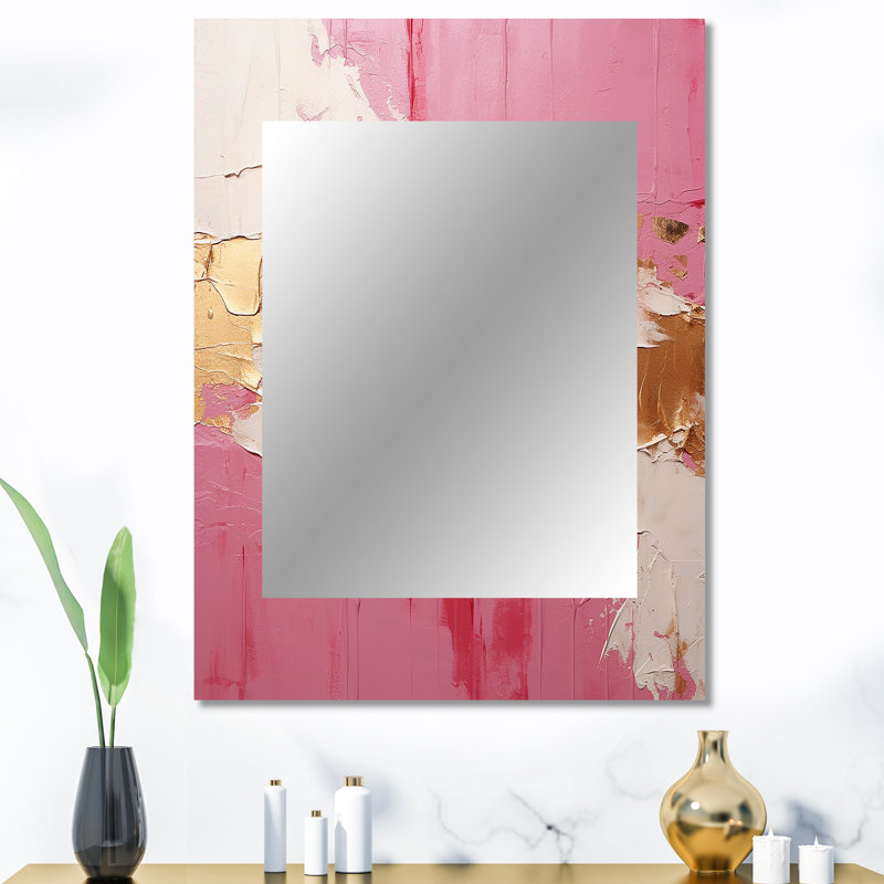 Minimalisme rose et doré Horizon I - peinture murale abstraite, miroir beige, reproduction d'art en métal, 40 po x 30 po