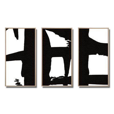 «Black and White Crossing Paths II - Mid-Century», ensemble d'art mural sur toile encadré moderne