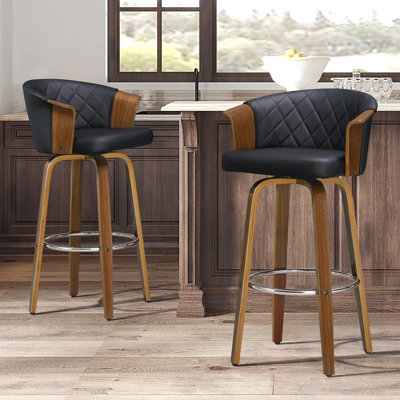 Lesli 30.51'' Swivel Tufted PU Leather Upholstered Bar Stool