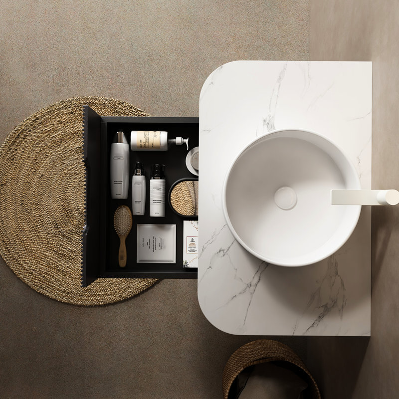 Lavabo de salle de bain moderne en céramique 14 po - blanc et tendance armoire de salle de bain style fonctionnel 13,85 po