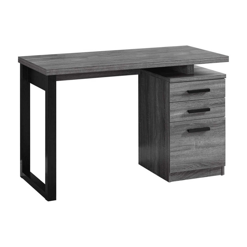 Petrella Computer Desk, Home Office, Laptop, Storage Drawers, 48"L, Work, Metal, Laminate, Gray/Black, Right-Hand Facing