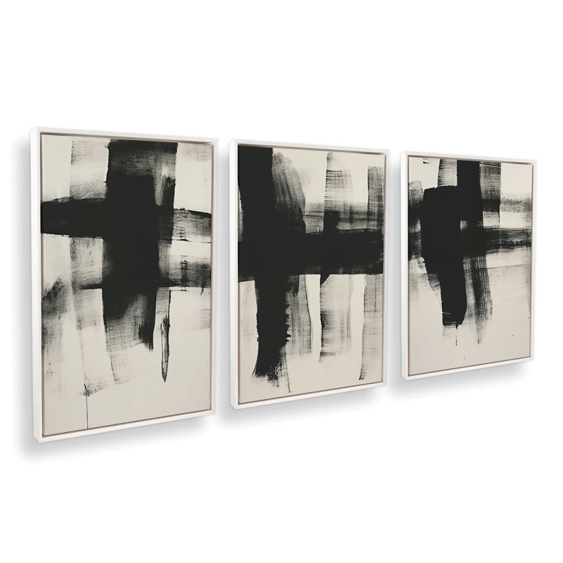 Ensemble de 3 impressions sur toile gris anthracite, H 48,75 po x l 98,25 po x P 1,75 po, Cadre flottant blanc opaque