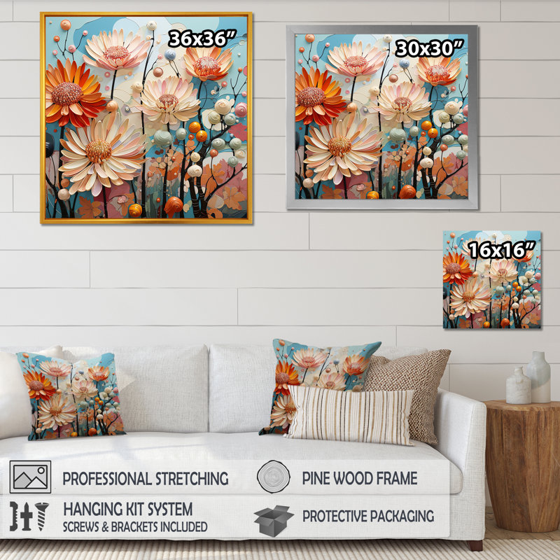 " Soft Elegance Mums Flowers II ", 36" H x 36" W x 1.5" D, Black Single Picture Framed
