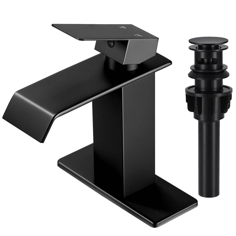 Robinet de salle de bain monocorps et monocommande avec bonde, Noir mat