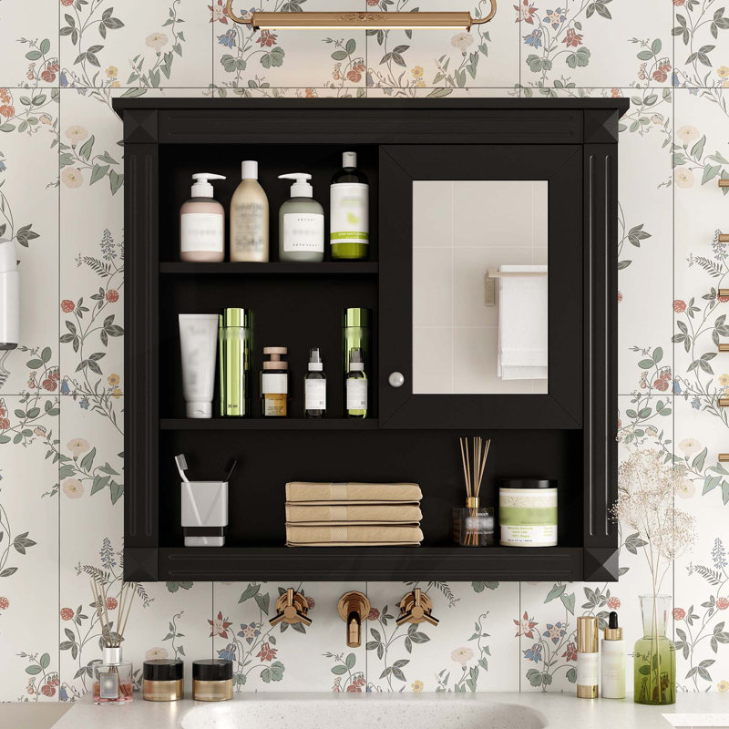 Armoire de salle de bain murale polyvalente avec tablettes réglables et design élégant, Noir