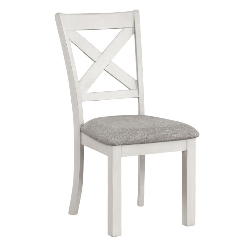 2 chaises de salle à manger à dossier croisé en chêne blanc rustique avec coussins et pieds blocs pour la cuisine moderne