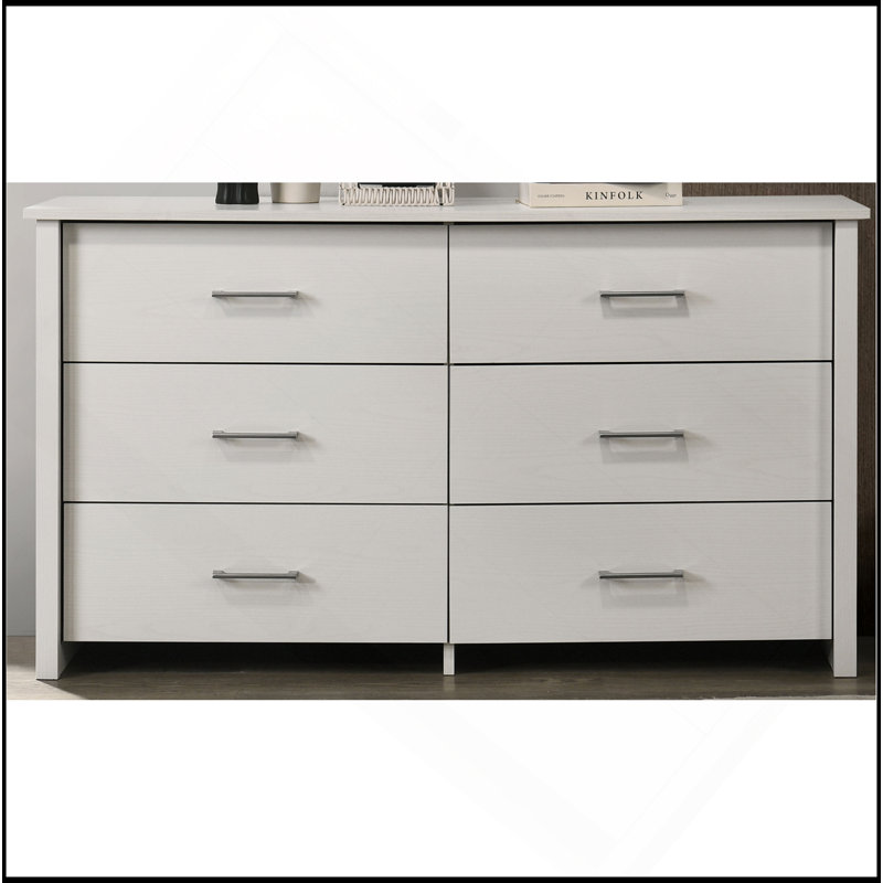 Commode blanche à 6 tiroirs avec poignées argentées Celeste, Blanc