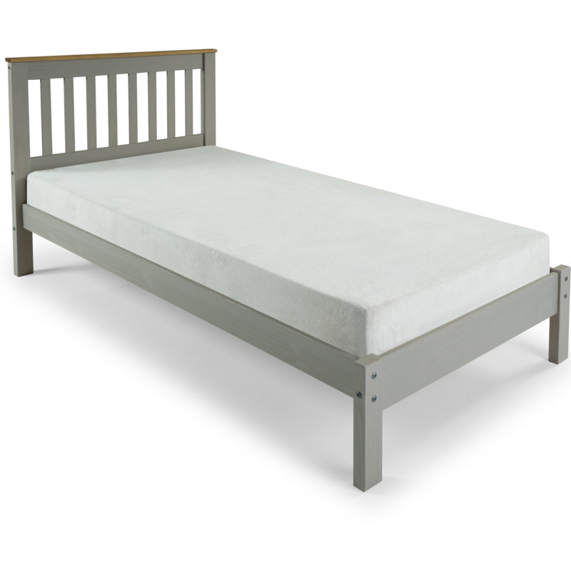 Lit plateforme en bois massif Wiete, Gris Corona, Simple