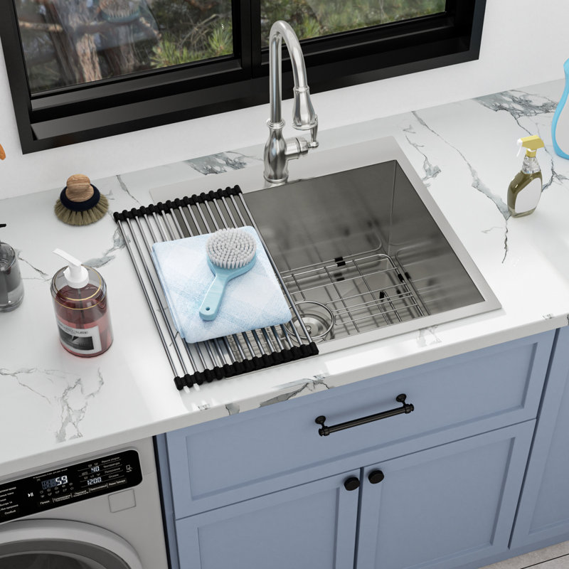 Évier de cuisine carré en acier inoxydable à montage sur plan L 22 po x l 22 po x H 12 po