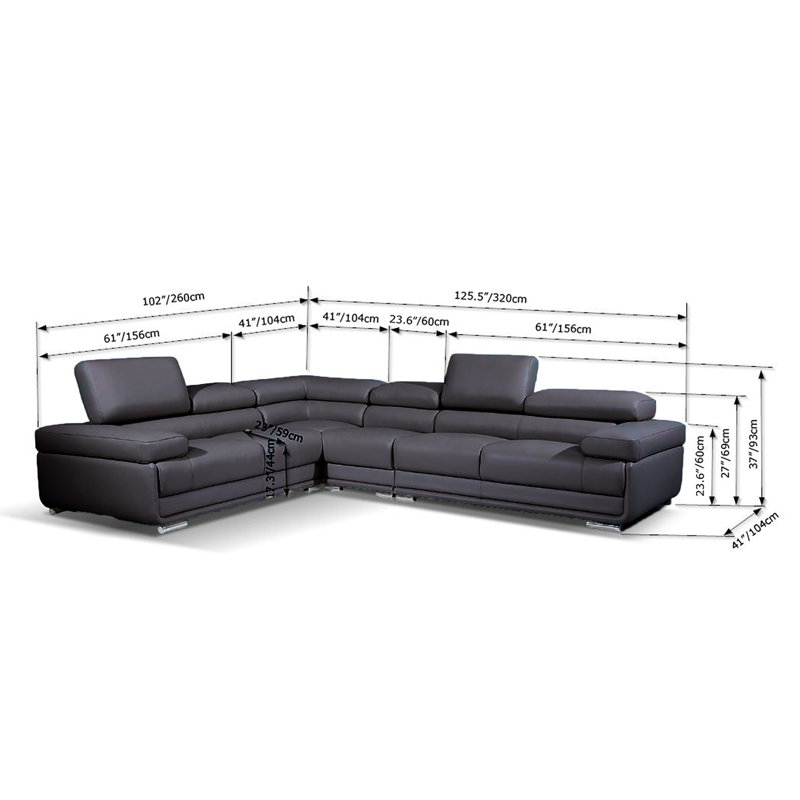 Canapé modulaire Monroe, Cuir véritable noir