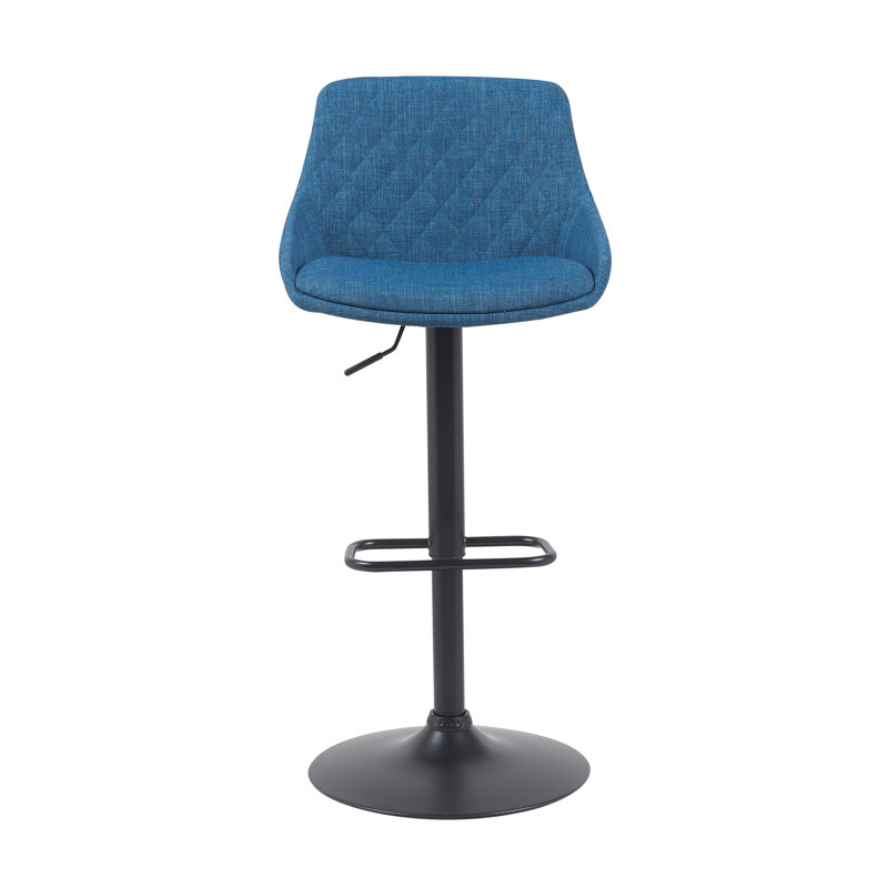 Jamiya Priya Modern Adjustable Swivel Barstool in Black Metal Finish with Blue Upholstered Seat