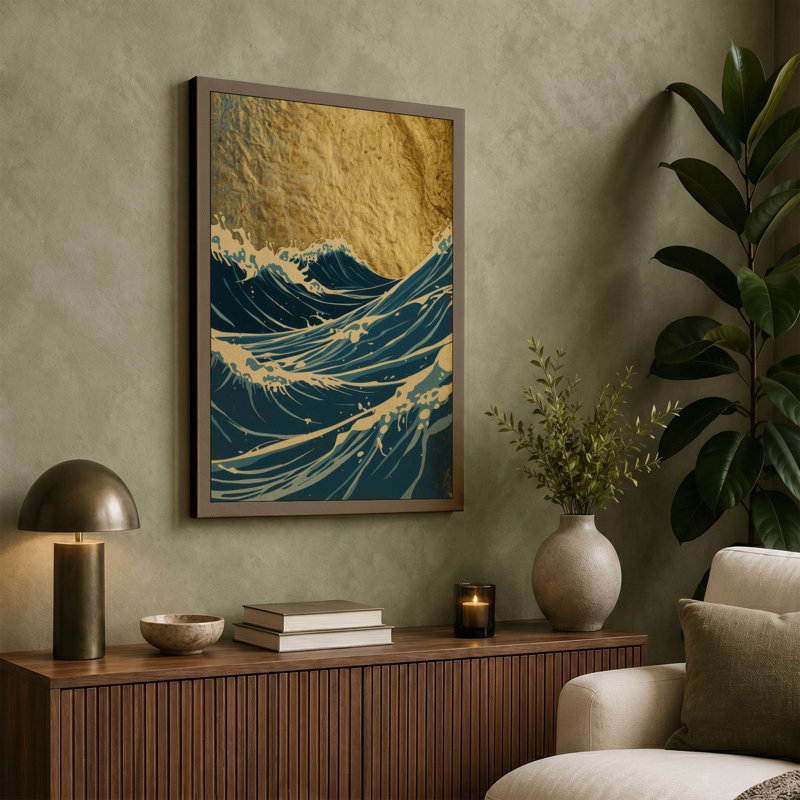 Waves in Motion Coastal - Wrapped Canvas, 18x12 - 45.7 x 30.5 cm, Terracotta Border