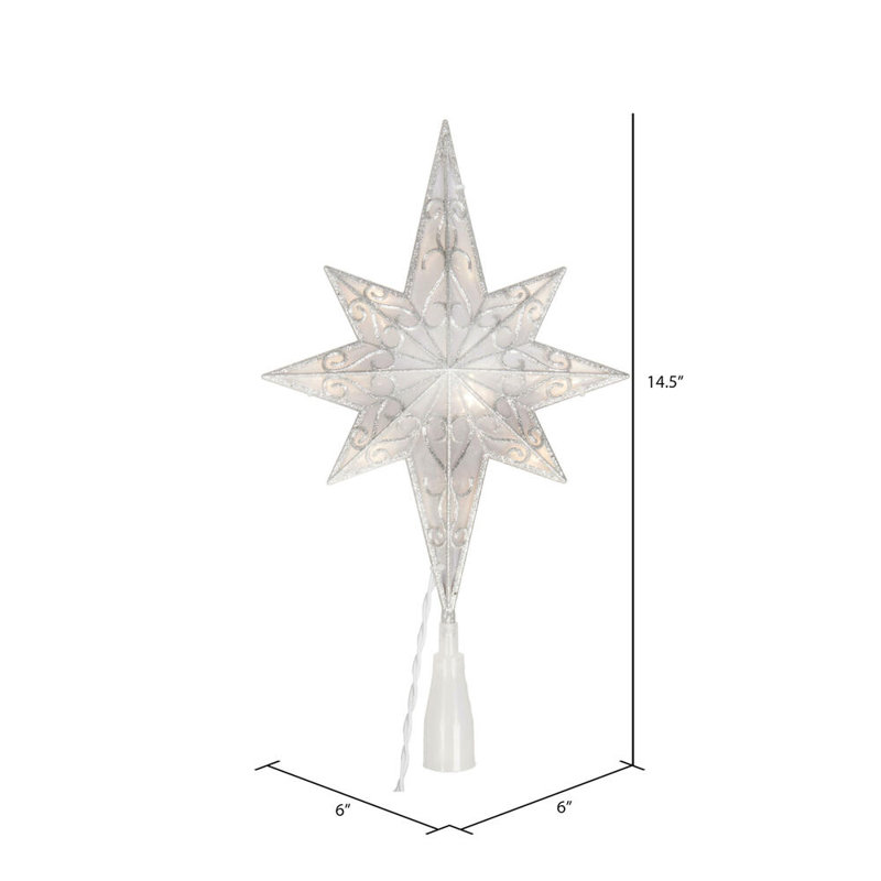 Vickerman 10 Light x 14.5" LED 8 Point Bethlehem Star Tree Top, Warm White LED Mini Lights., Silver
