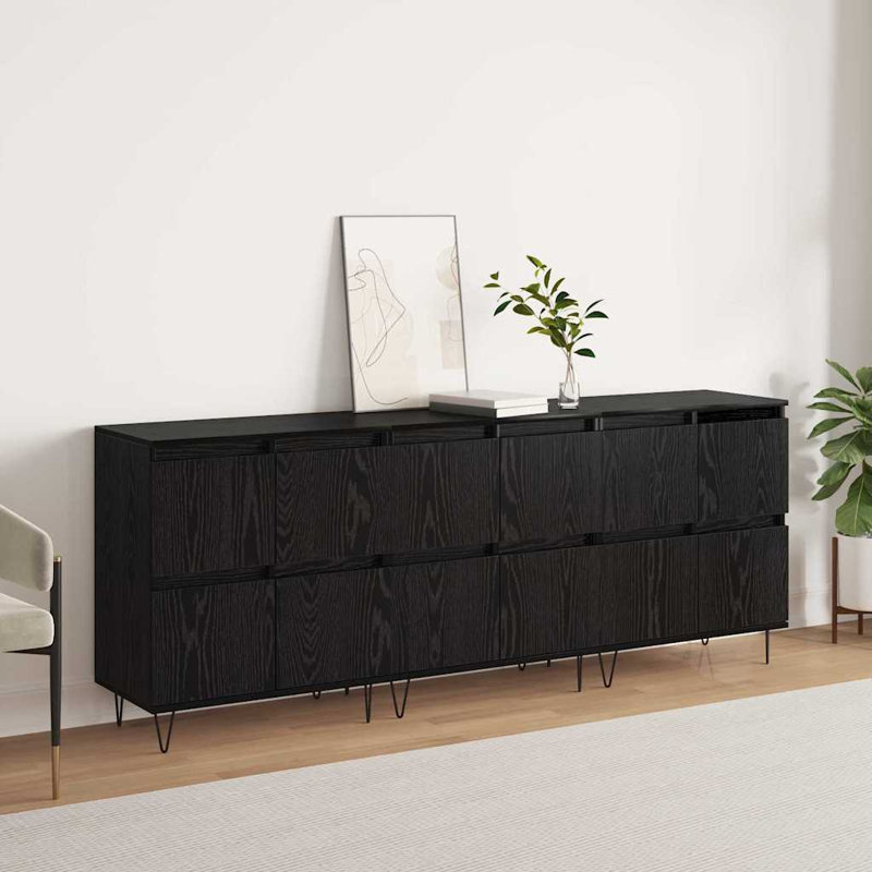 Sideboards 3 Pcs 180 X 35 X 70 Cm Engineered Wood, Black Oak