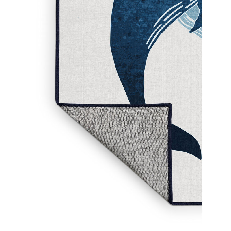 Machine Washable Peirsen Narwhal Modern & Contemporary Ombre Rug in Blue – Navy Binding, 7x9