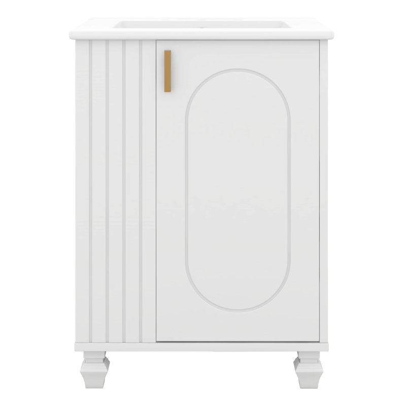Meuble-lavabo 24 po avec lavabo, meuble-lavabo avec tablettes latérales ouvertes et armoire de rangement, porte à fermeture douce avec rangement à 2 niveaux