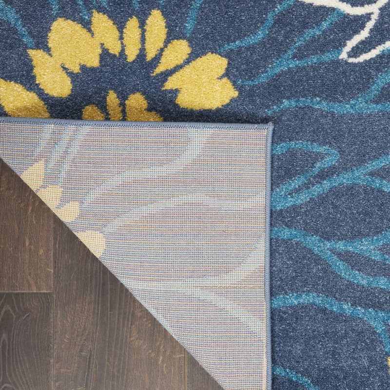 Tapis bleu / jaune Lahoma, Tapis de couloir 2 pi 2 po x 10 pi