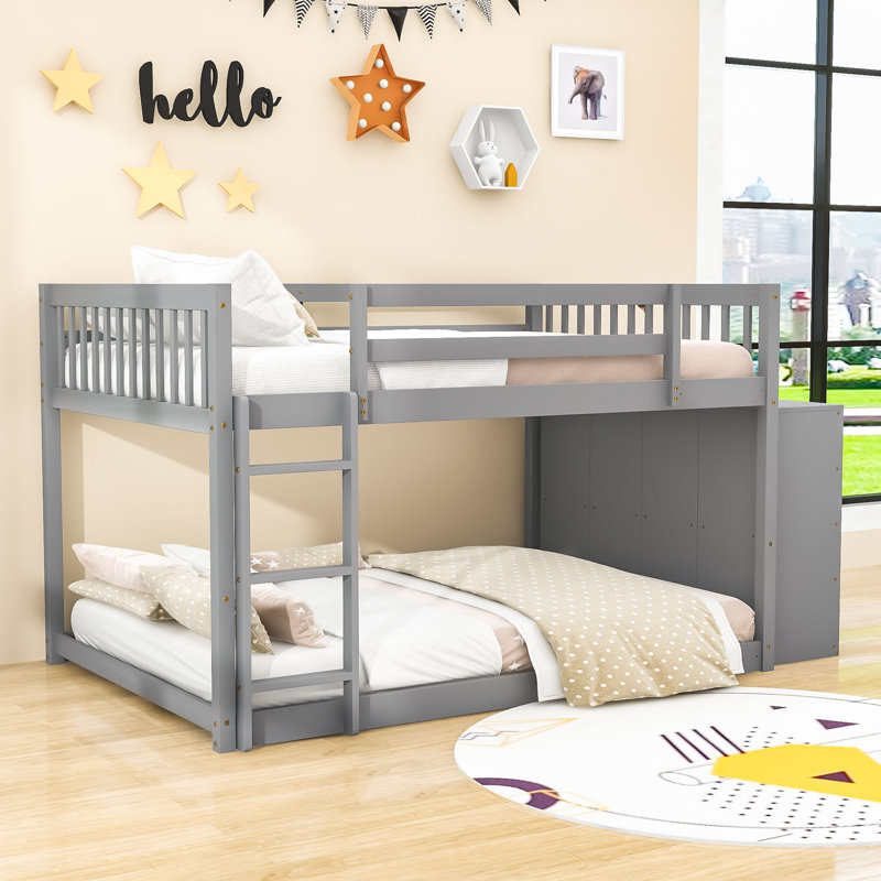 Farschid Kids Bunk Bed with Drawers, Full, Gray