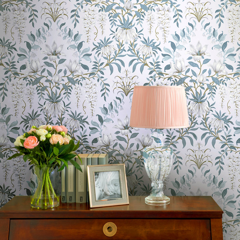 Laura Ashley Parterre Wallpaper Roll, Off White/Seaspray