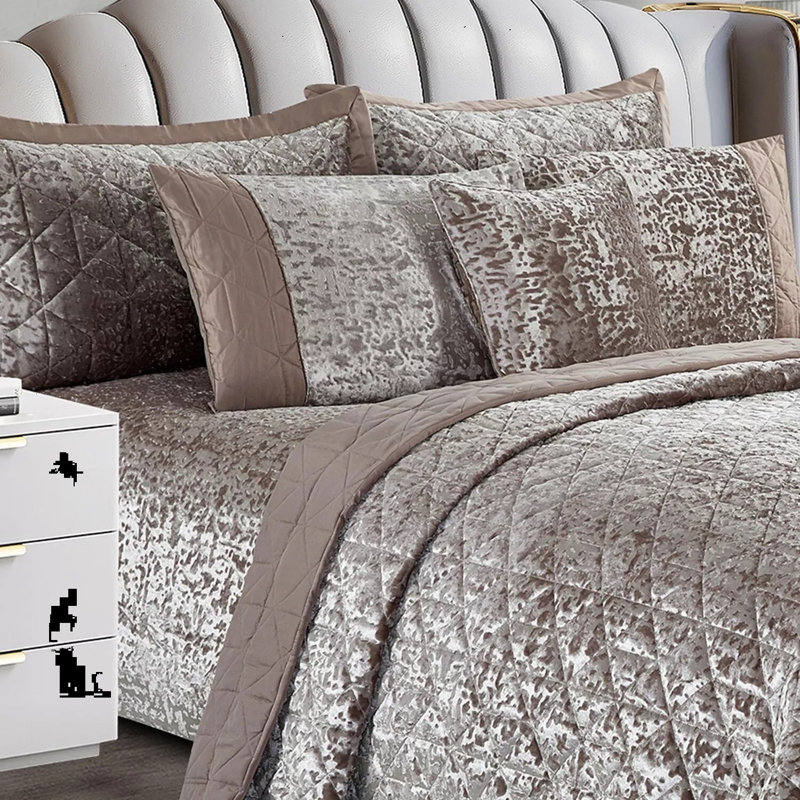 Velvet Bedspread with Pillow Shams Included, Mink, Super King Bedspread+ 2 Standard Shams