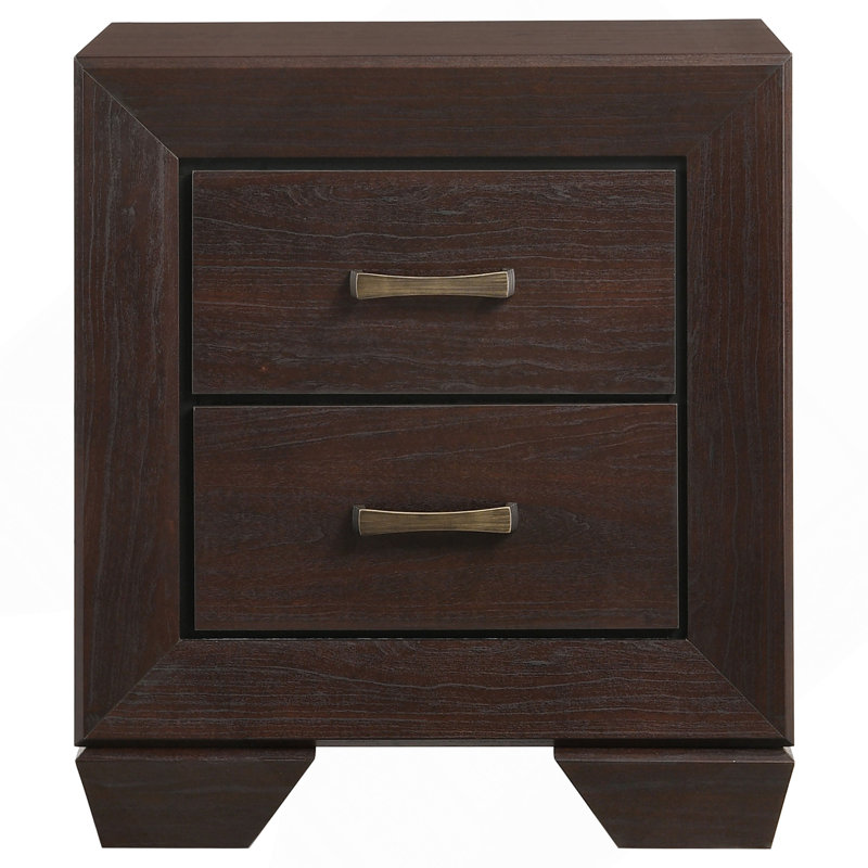 Table de chevet rectangulaire 2 tiroirs Copper, Marron foncé