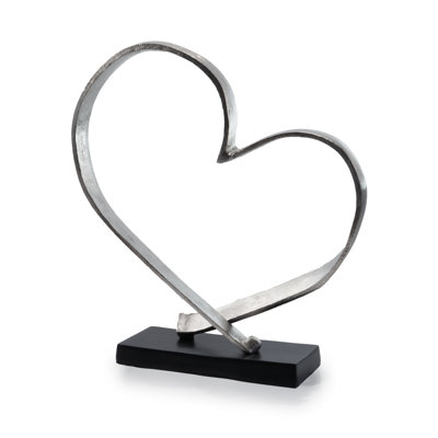 Shahzaib 16" Raw Silver And Black Heart Sculpture