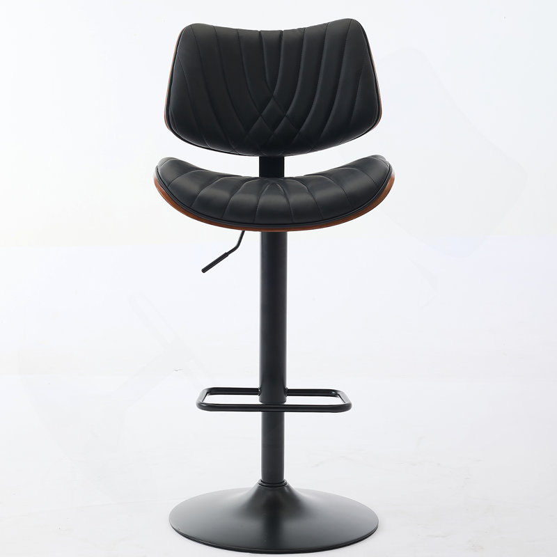 Swivel Upholstered Adjustable Height Counter Stool with Metal Frame, Black, 2