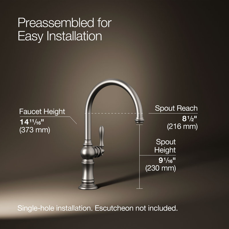 Artifacts® Single-Hole Kitchen Faucet with Swing Spout, Arc Spout Design, Vibrant Stainless