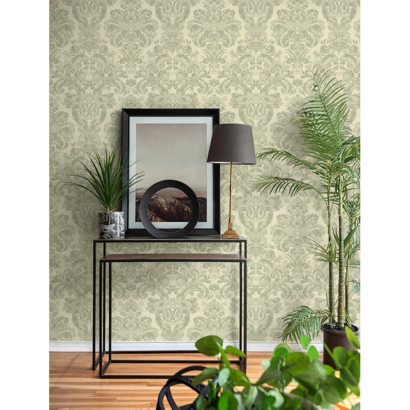 Papier peint damassé délavé Seabrook Designs, Vert