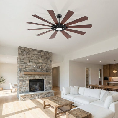 Ventilateur de plafond 62 "/ 72 avec lumière, moteur à courant continu réversible, DEL à 3 couleurs de couleur, télécommande