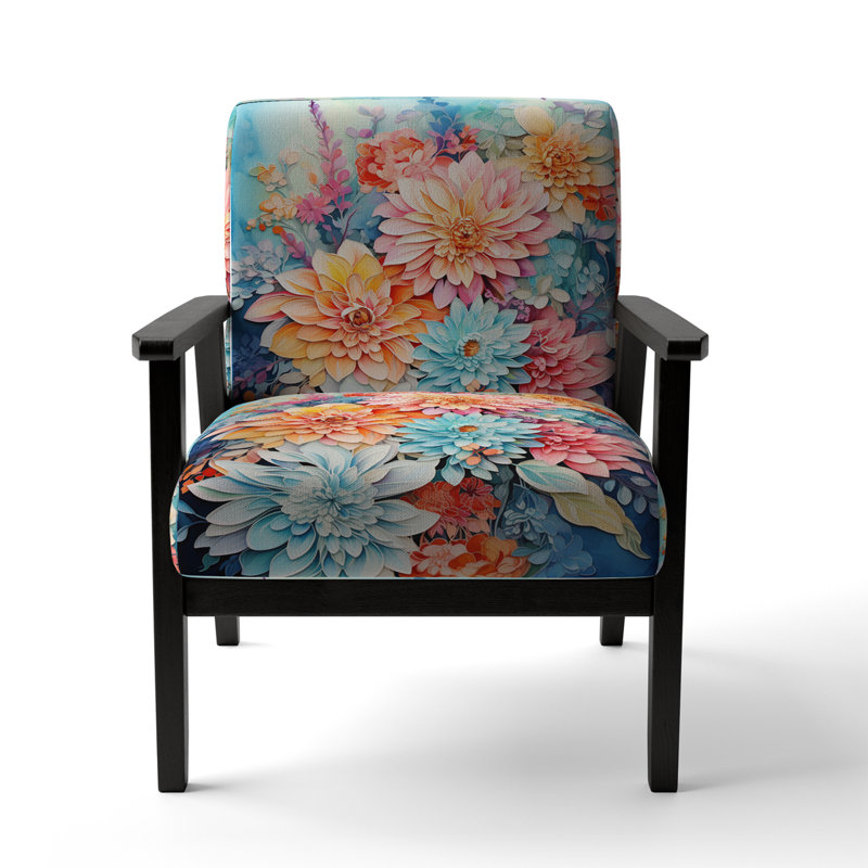 Coral Blue Abstract Still Lifes - Upholstered Contemporary Arm Chair, Still Life Accent Chair