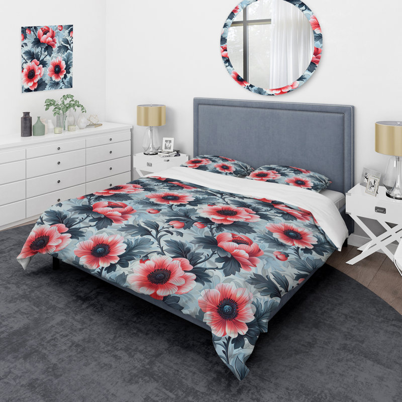 Ensemble de housse de couette moderne rose et vert avec jardins floraux Serenity VII