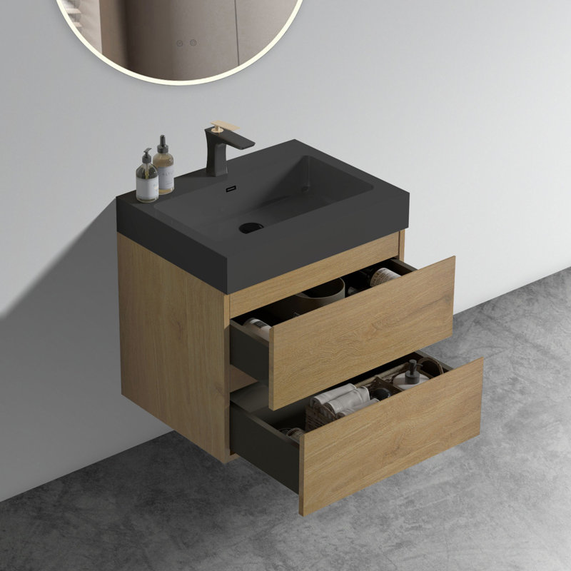 Meuble-lavabo 24 po avec lavabo, Chêne clair, Noir, noir, noir, noir