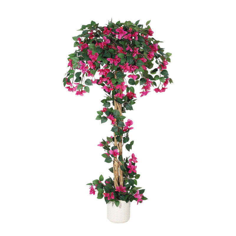 Arbre de bougainvillée artificiel 6 pi - plante réaliste en soie artificielle en pot blanc, plantes artificielles en pot pour la décoration intérieure et extérieure, maison, bureau, mariage, fête, jardin, porche
