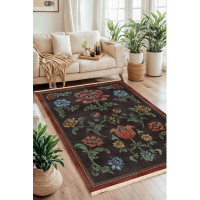 🌹 Dark Cottage Garden Floral Tapestry Rug