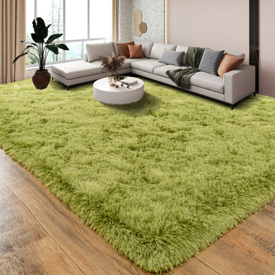 Tapis vert gazon pour chambre à coucher, tapis à poils longs pelucheux 9 x 12 pour salle de jeux pour enfants, tapis antidérapant pour chambre d'enfant