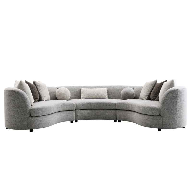 Canapé modulaire gris avec 9 coussins - Courbe contemporaine pour un espace de vie moderne et confortable