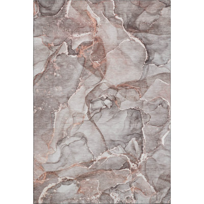 3' X 5' Gray And Ivory Abstract Washable Area Rug With UV Protection