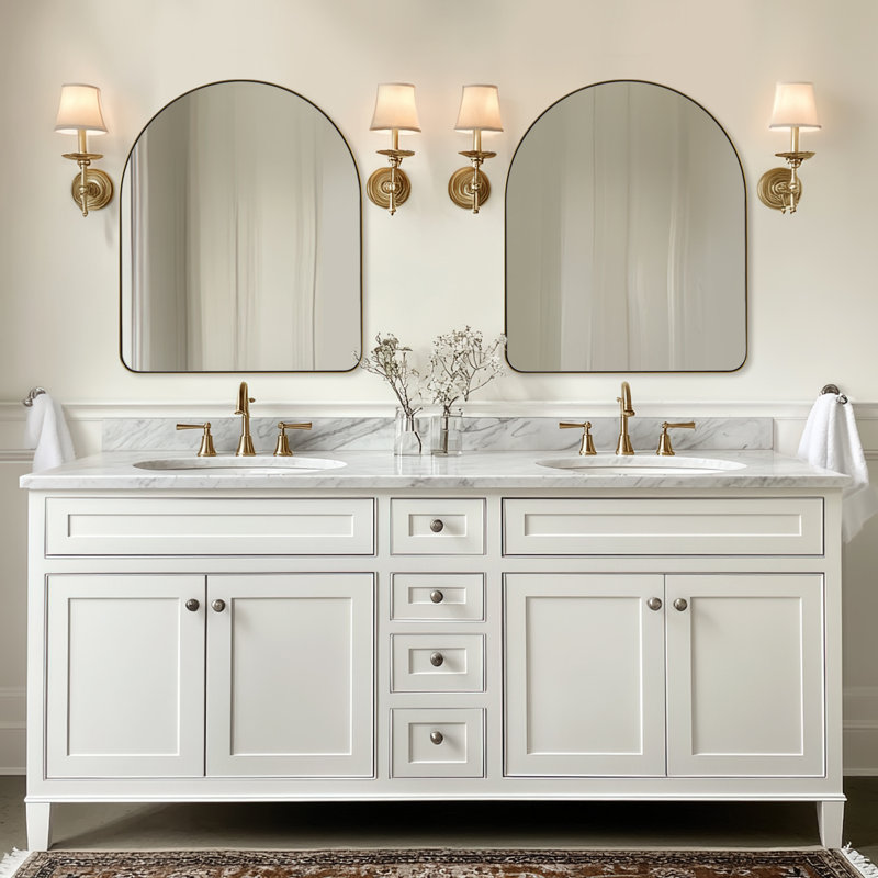 Miroir de salle de bain Hafsa Cadre en acier inoxydable, Or brossé, 36 po x 30 po