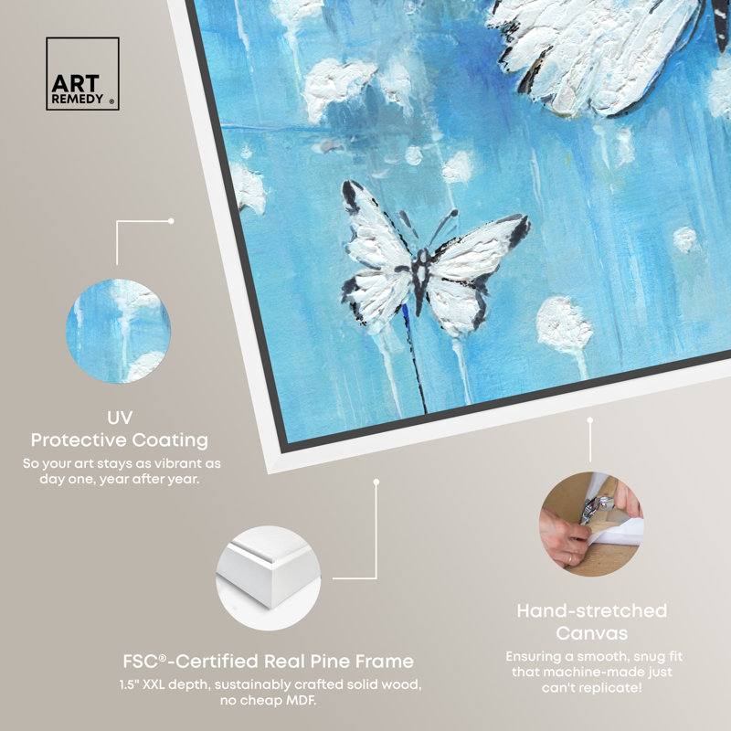 Textured Blue Butterflies Canvas Print with White Frame, 13" x 13"