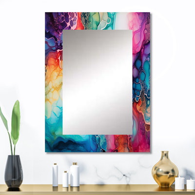 Rainbow Teal And Purple Alchohol Ink - Abstract Shapes Mirror, Modern Unique Wall Mirror, Printed Metal Art