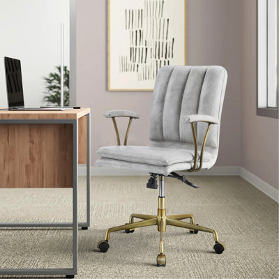 Ergonomic White Vintage Office Chair With Swivel Base And Foam Padding For Relaxation Solid Back Feature Enhanced Mobility