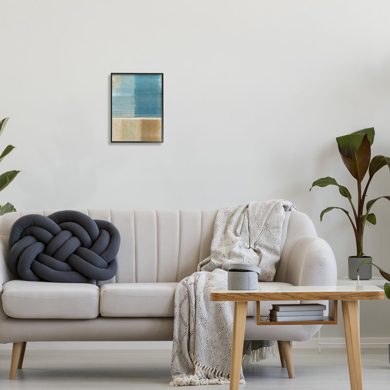 Bleu et brun, reproduction d'art sur bois, H 14 po x l 11 po x P 1,5 po, Giclée encadrée noir minuit