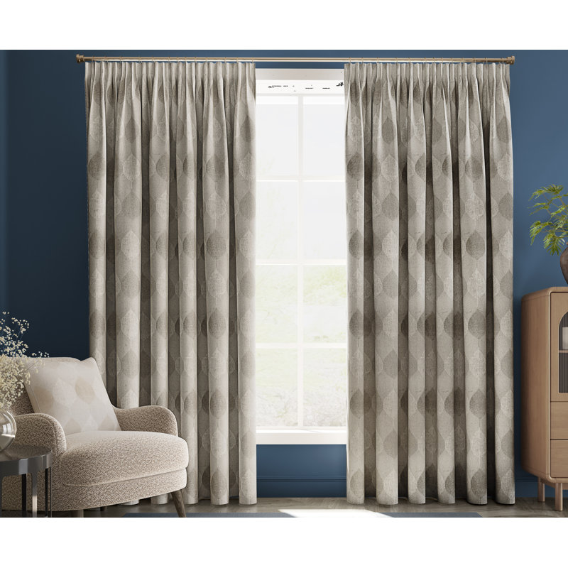 Kangley Chenille Room Darkening Curtain Single Panel, 117cm Width x 183cm Drop, Beige